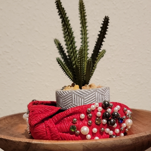 Accessories - Red Embellished Hair Accessory with Pearls